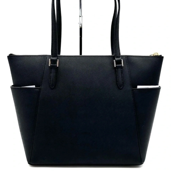 Michael Kors Large Charlotte Tote Bag Leather Black/Gold - Picture 5 of 12